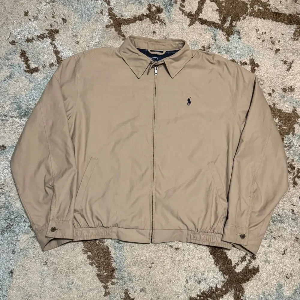 Vintage Polo Ralph Lauren Harrington Bomber Jacket Size Large Khaki Beige